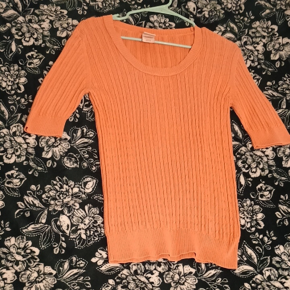 Faded Glory Orange Crew Neck Sweater Ribbed Knit